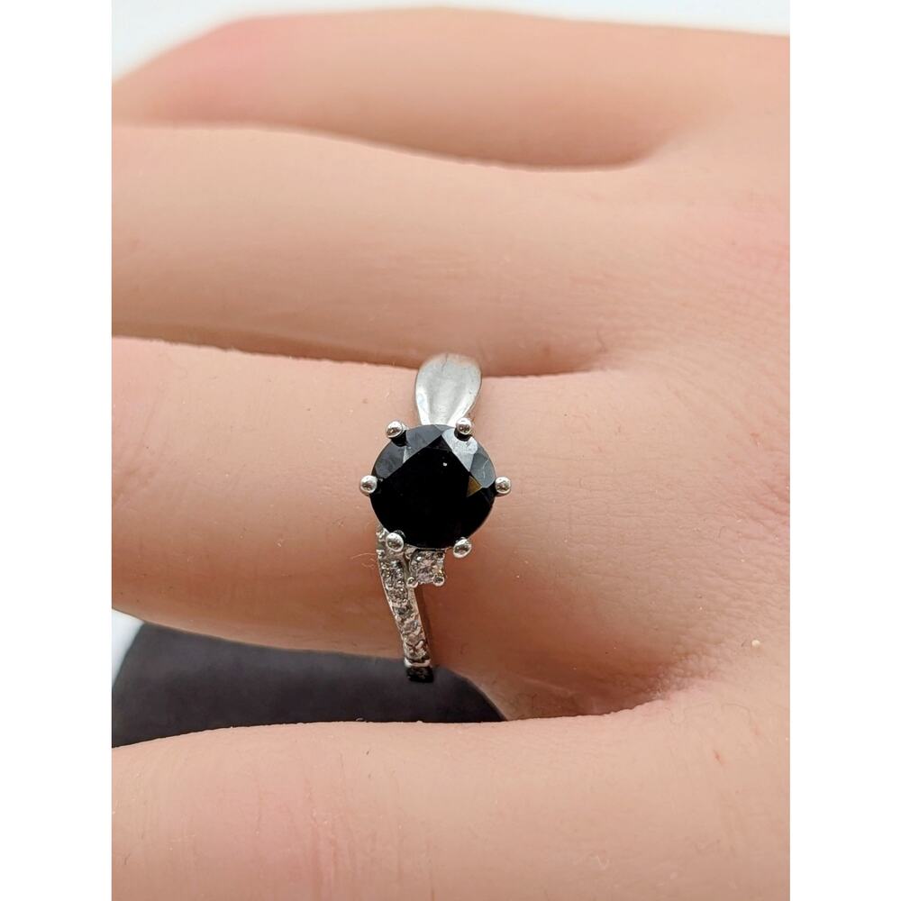 925 Sterling Silver Black Tourmaline CZ Ring Size 6.75